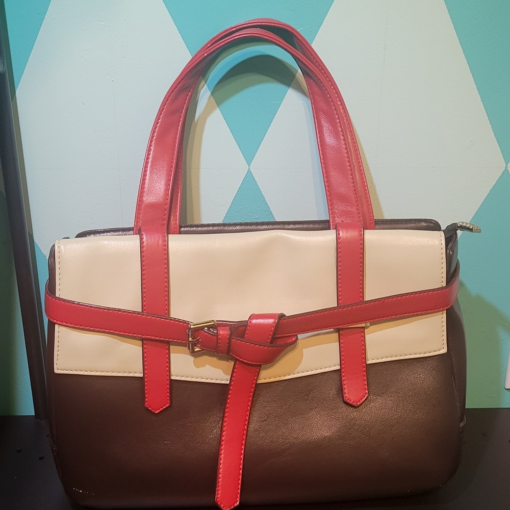 Stylish Red and Brown Women's Handbag